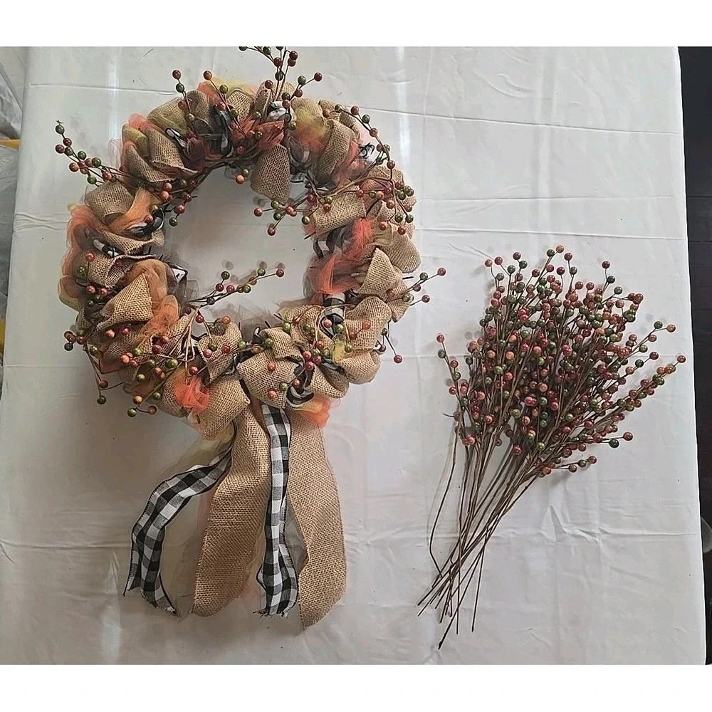 Artificial Fall Wreath Door Wall Autumn Harvesr Thanksgiving Decor 14‎ Picks